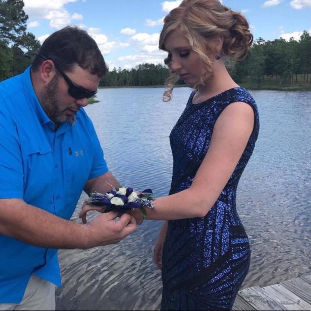 royal blue sequin prom dress